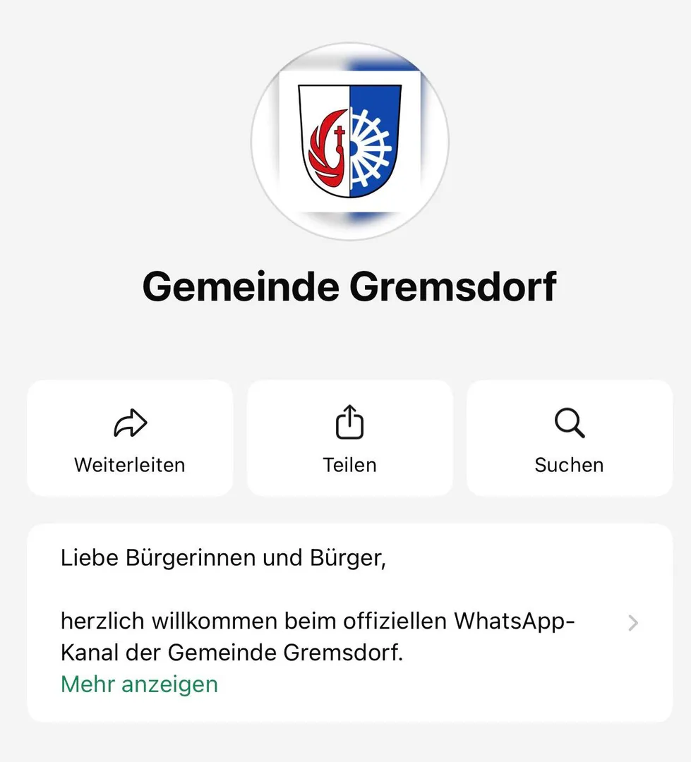 WhatsApp-Kanal der Gemeinde Gremsdorf