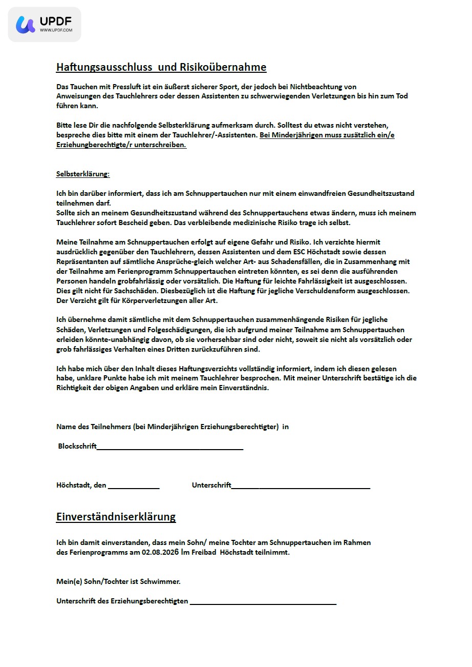 Ferienprogramm Schnuppertauchen
