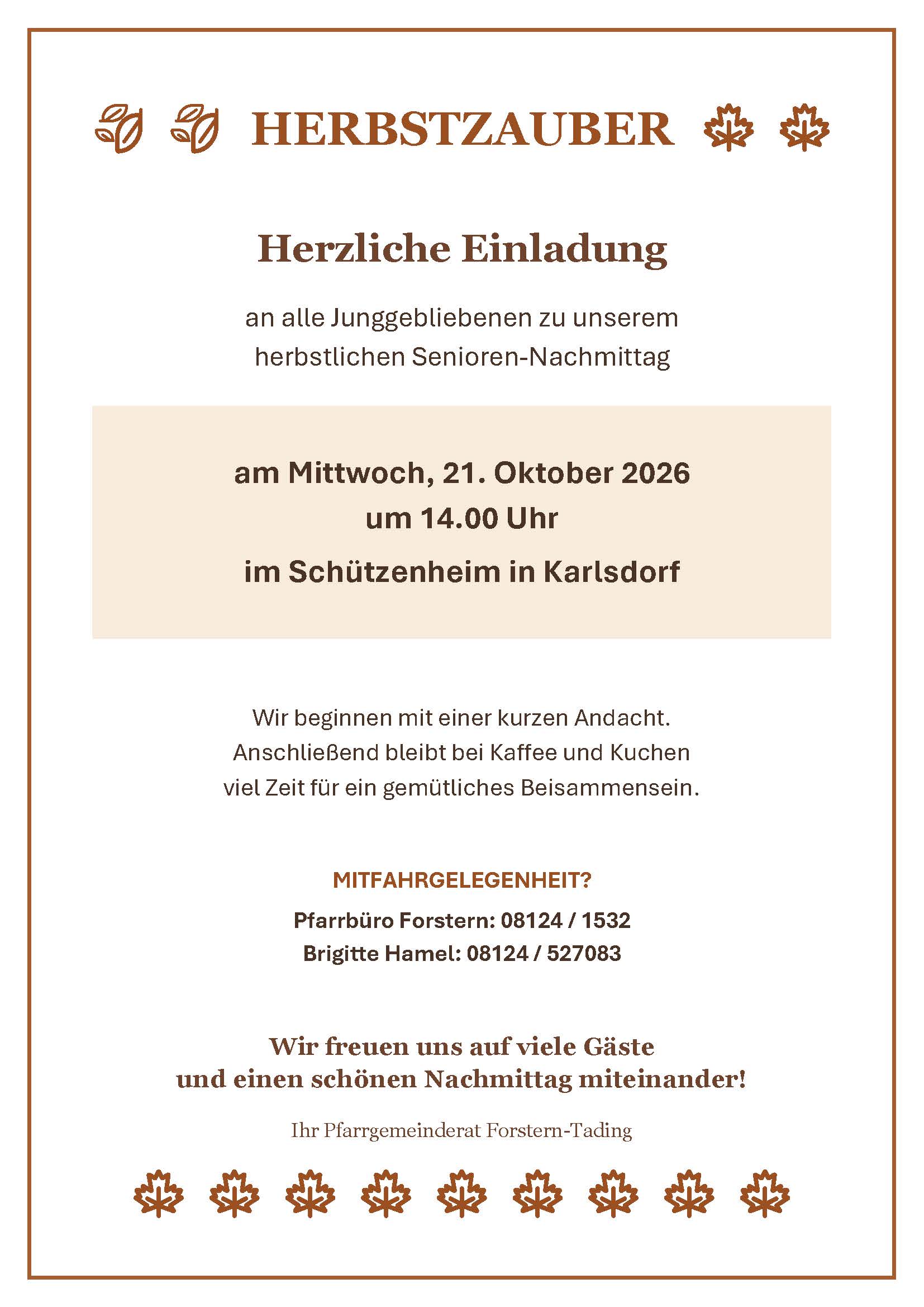 Herbstzauber - Seniorennachmittag am 21. Oktober 2026 um 14:00 Uhr im Schützenheim in Karlsdorf