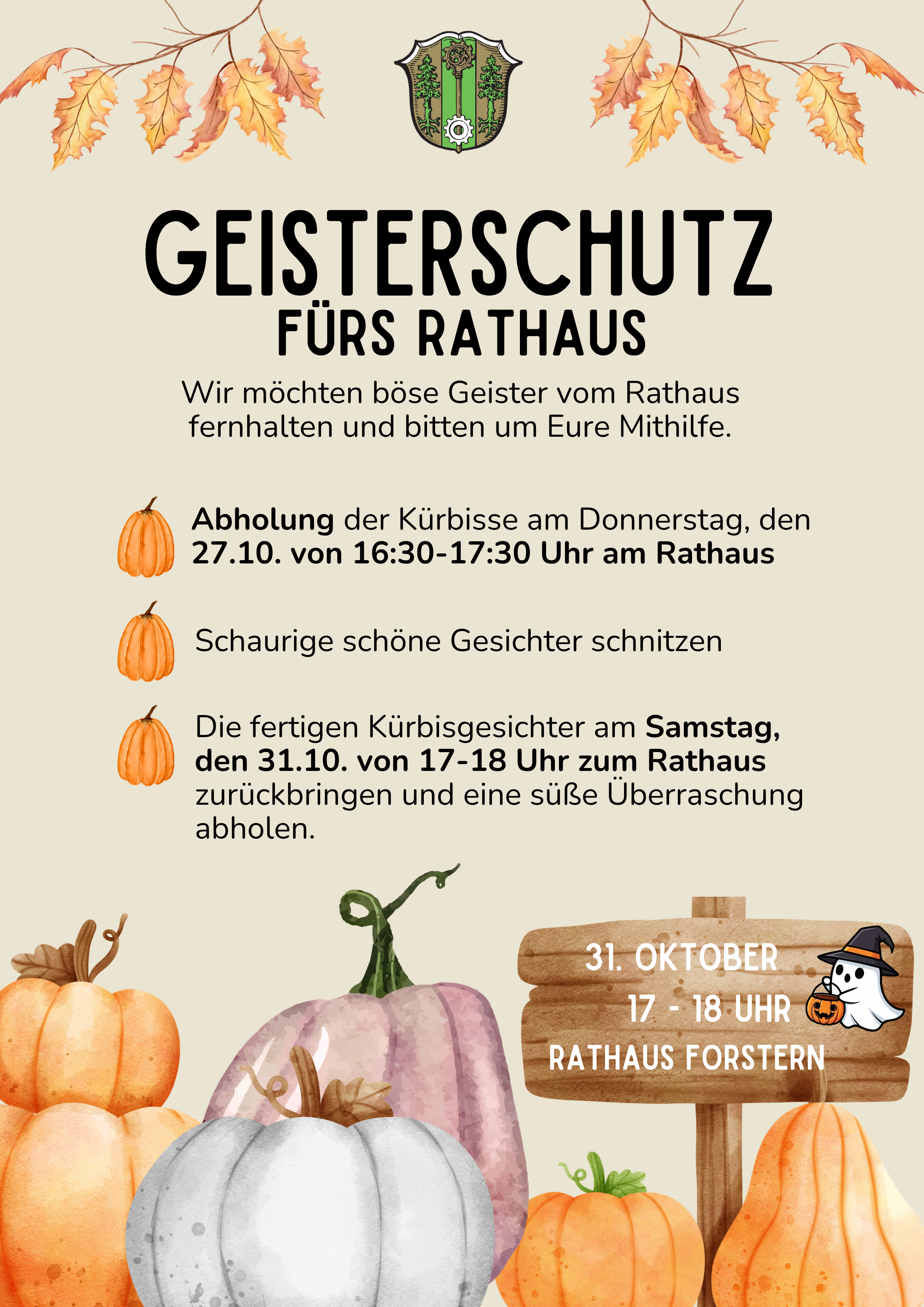 Kürbis Aktion für Kinder - Geisterschutz fürs Rathaus mit Euren Kürbissen