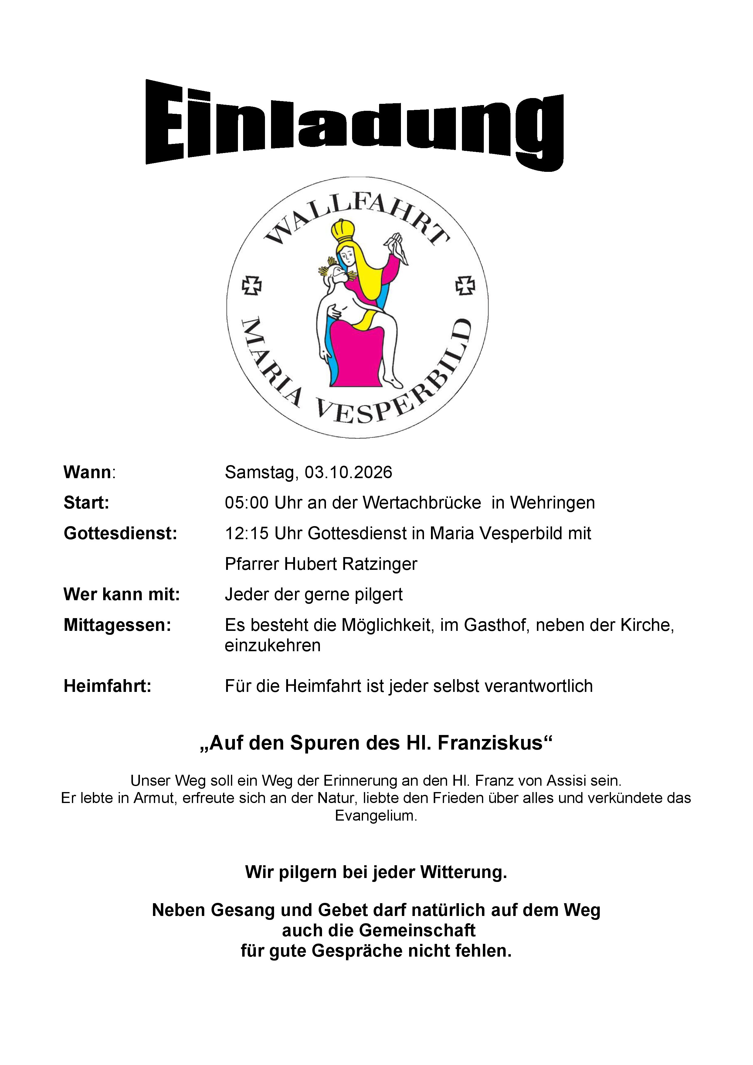 Wallfahrt nach Maria Vesperbild
