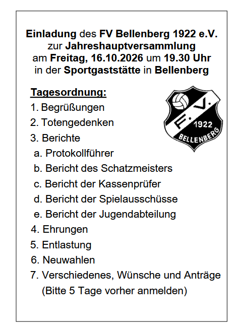 Jahreshauptversammlung vom FV Bellenberg 1922 e.V.