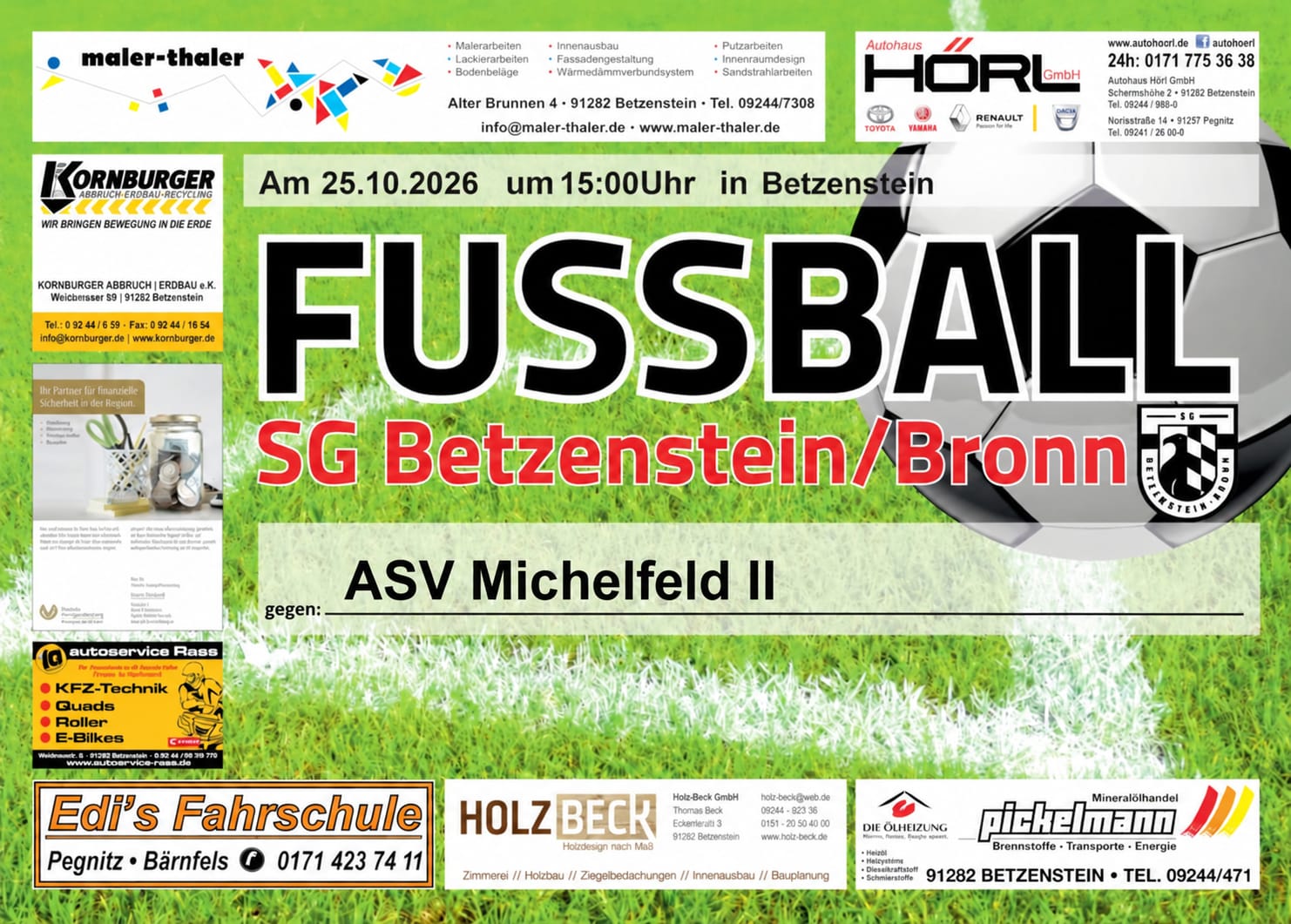 Heimspiel SG Betzenstein/Bronn - Sonntag, 25.10.2026 | 15:00 Uhr 