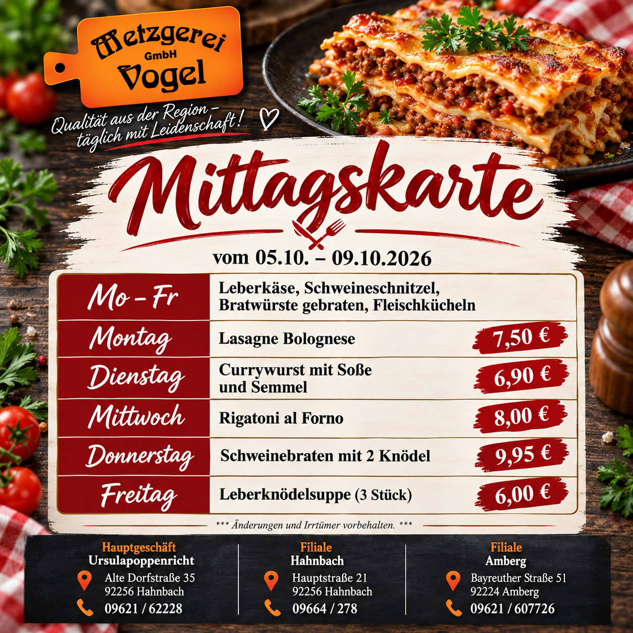 Unsere Mittagskarte für diese Woche 😍