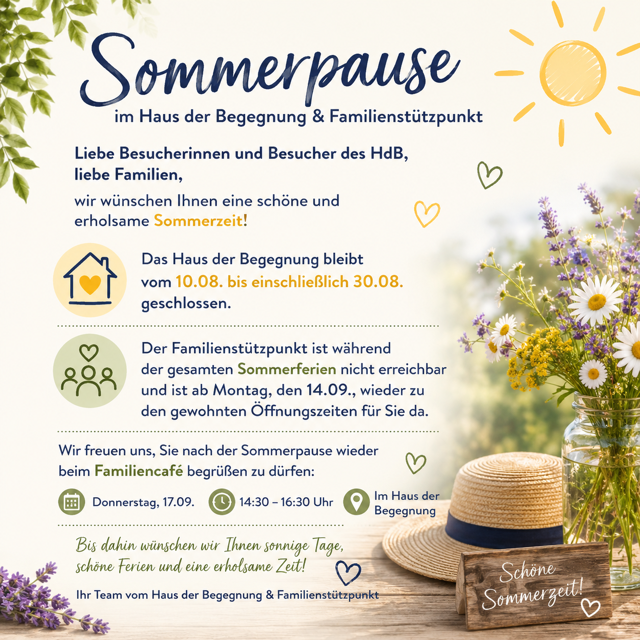 Sommerpause im Haus der Begegnung & Familienstützpunkt