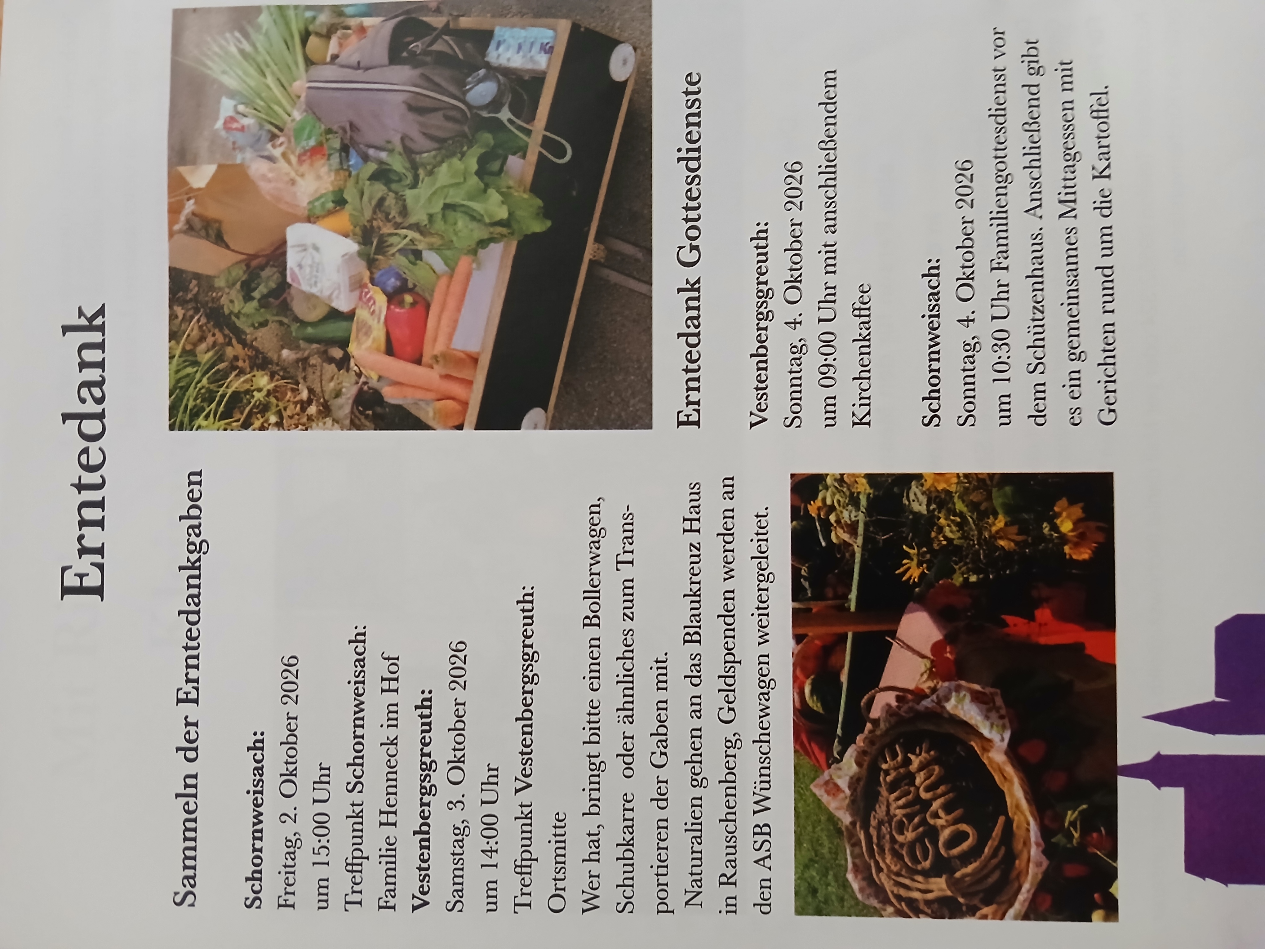 Erntedank Gottesdienst um 9:00 in VGR