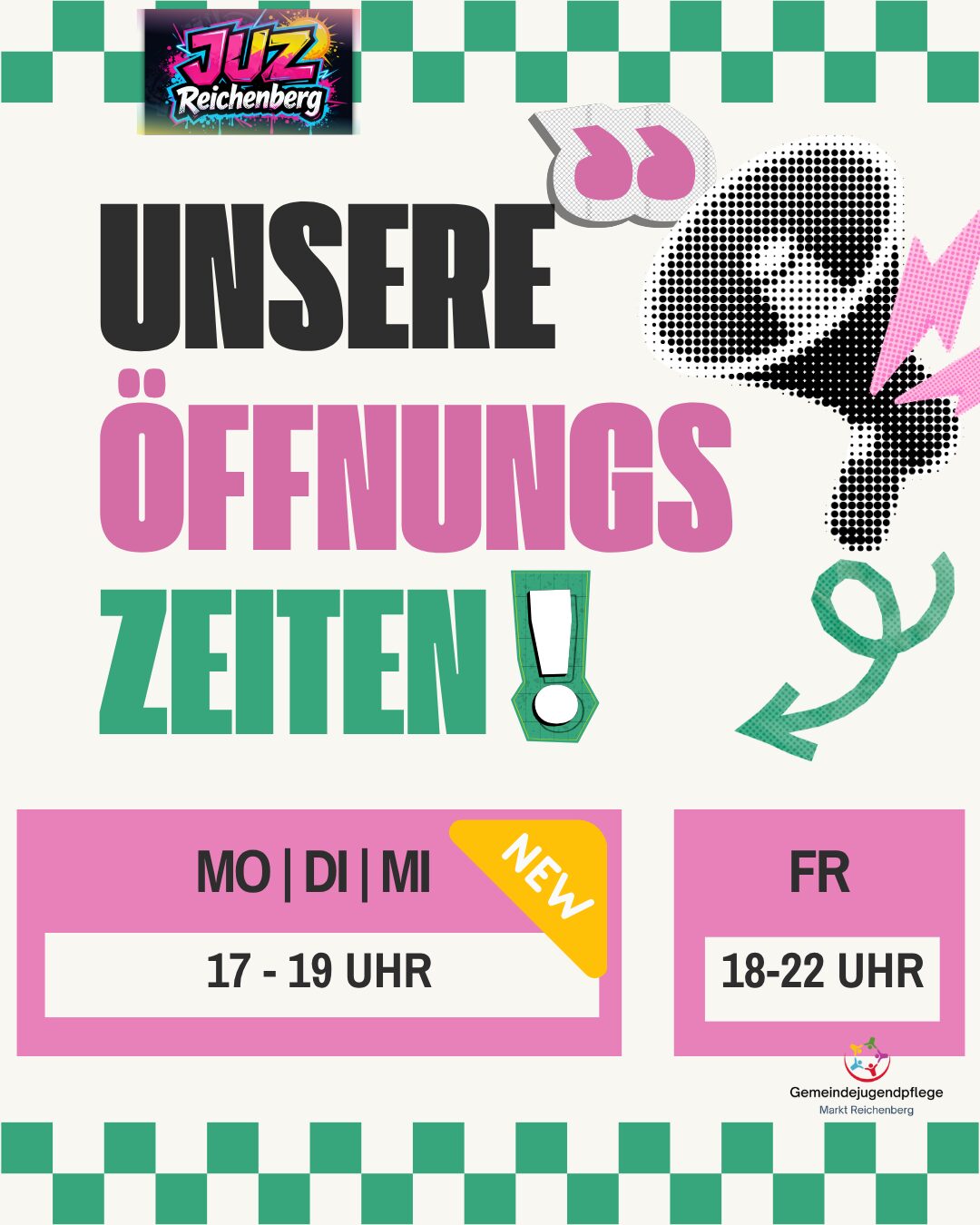 Unsere aktuellen Öffnungszeiten JUZ Reichenberg