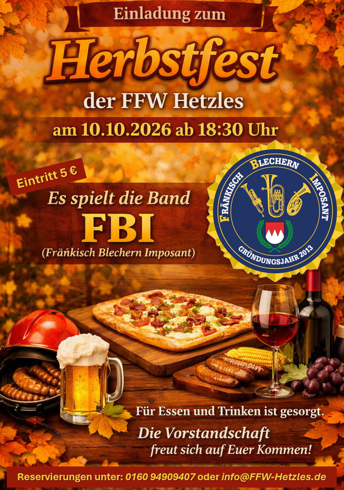 Herbstfest der FFW Hetzles am 10. Oktober 2026