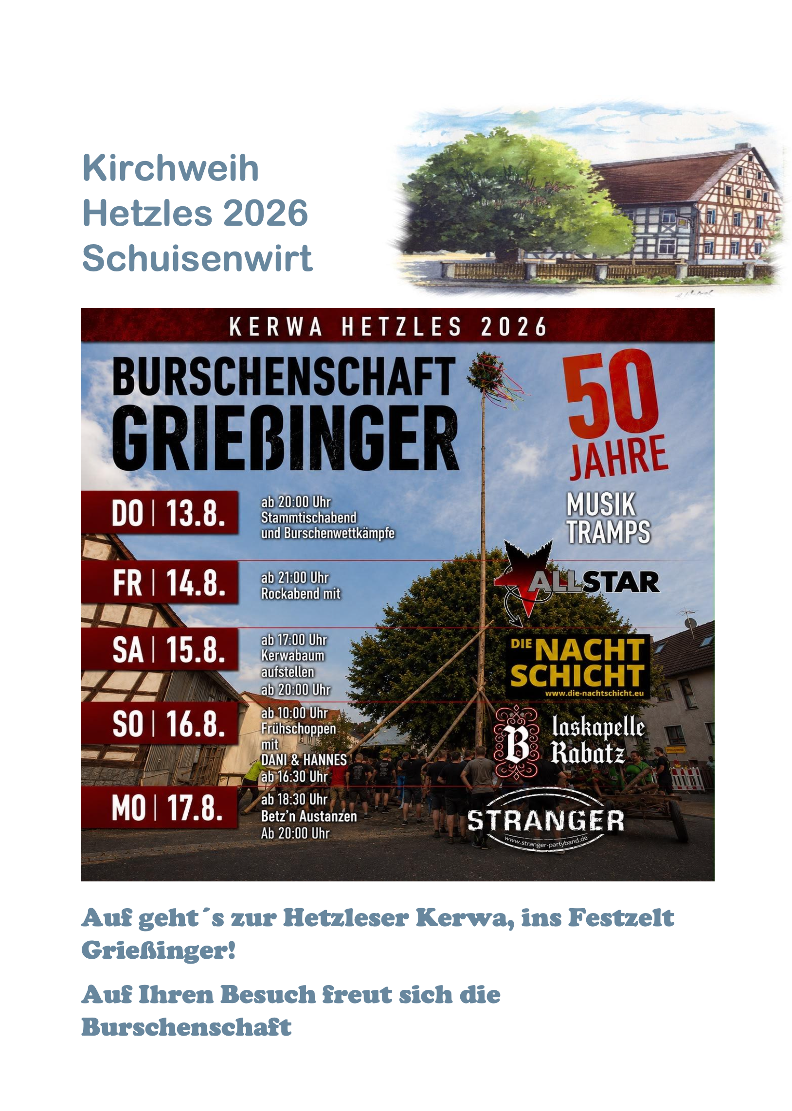 Hetzleser Kerwa 2026 beim Schuisenwirt