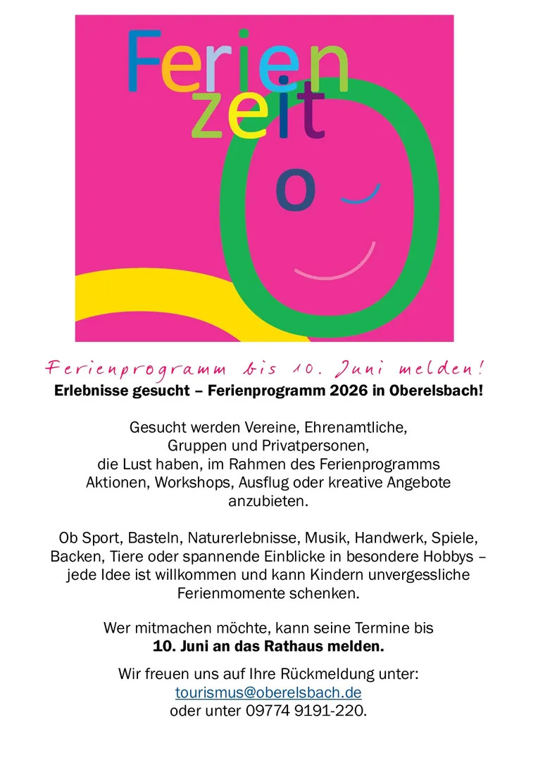 Erlebnisse gesucht - Ferienprogramm 2026 in Oberelsbach!