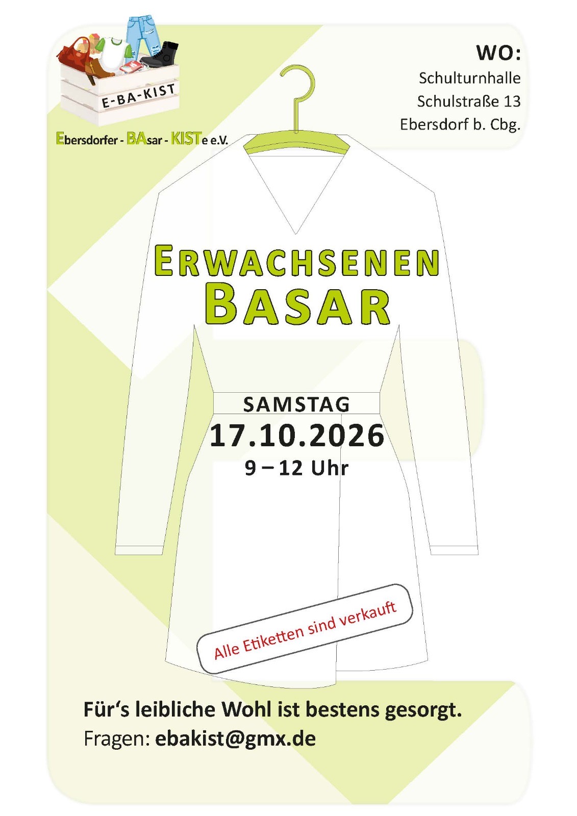 Erwachsenenbasar, Samstag 17.10.2026 