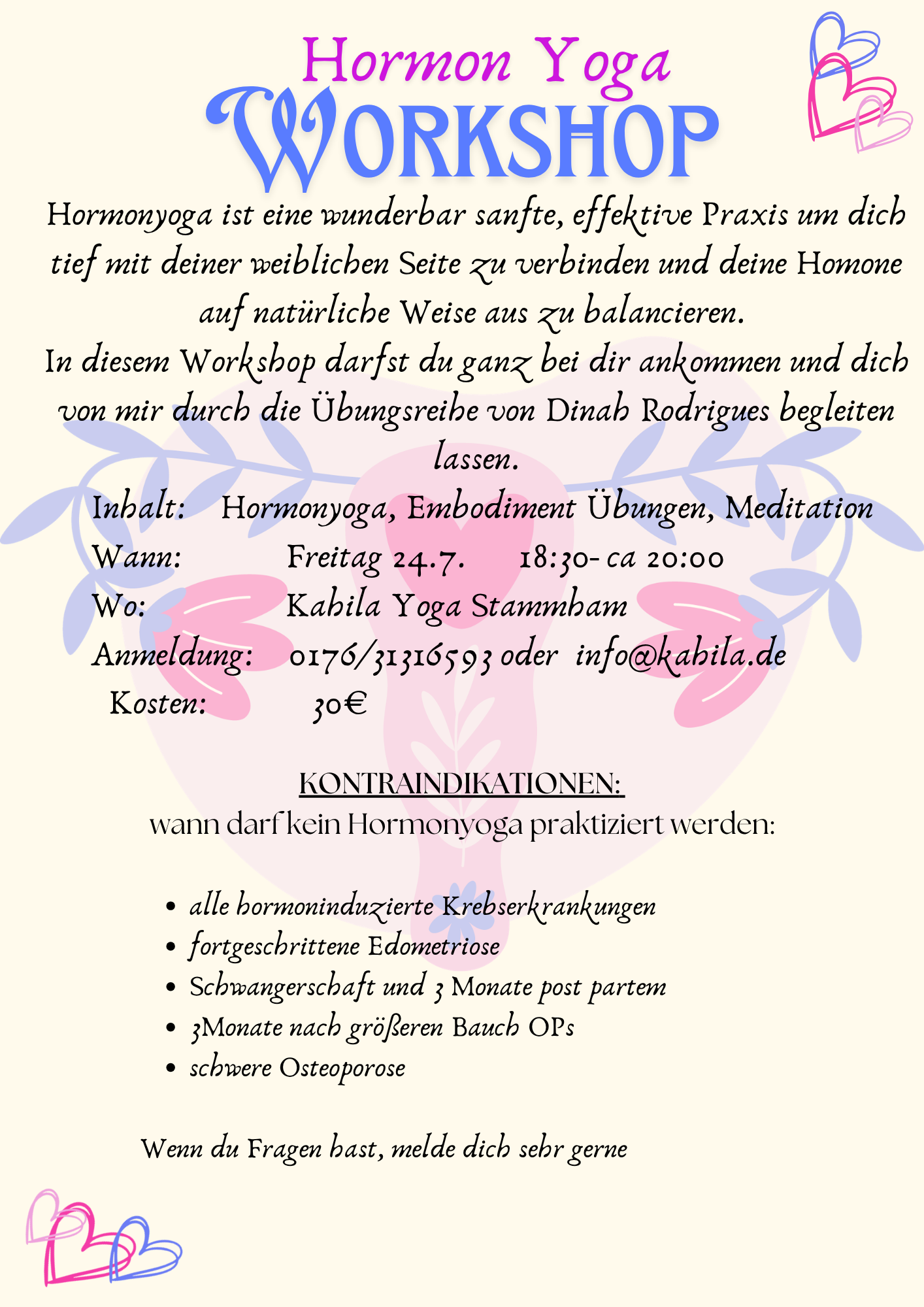 Hormonyoga am Freitag 24.7 18:30-20:00 Uhr