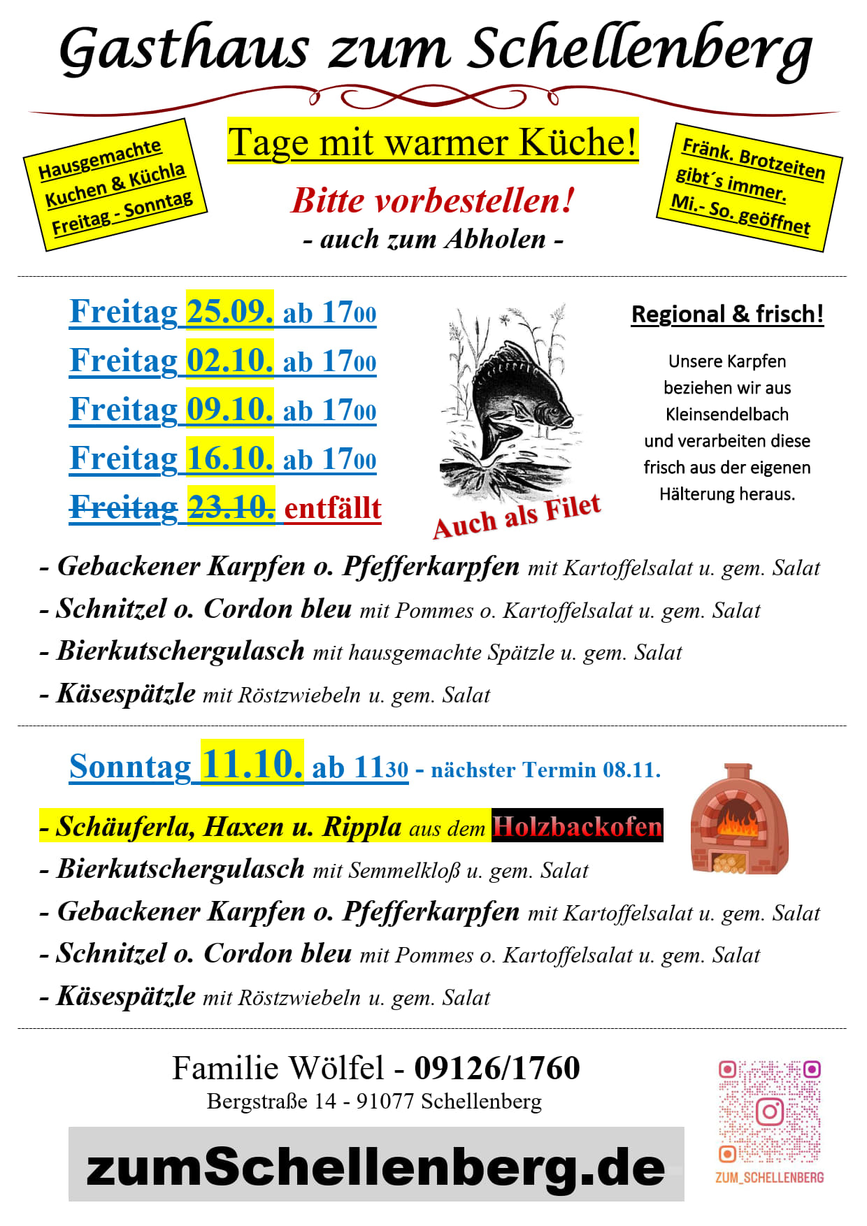 Sonntag gibt's wieder leckere Schäufala, Haxen & Rippla aus dem Holzbackofen!