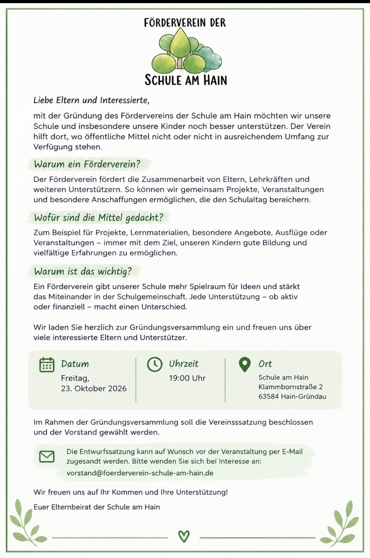 Gründungsversammlung Förderverein Schule am Hain