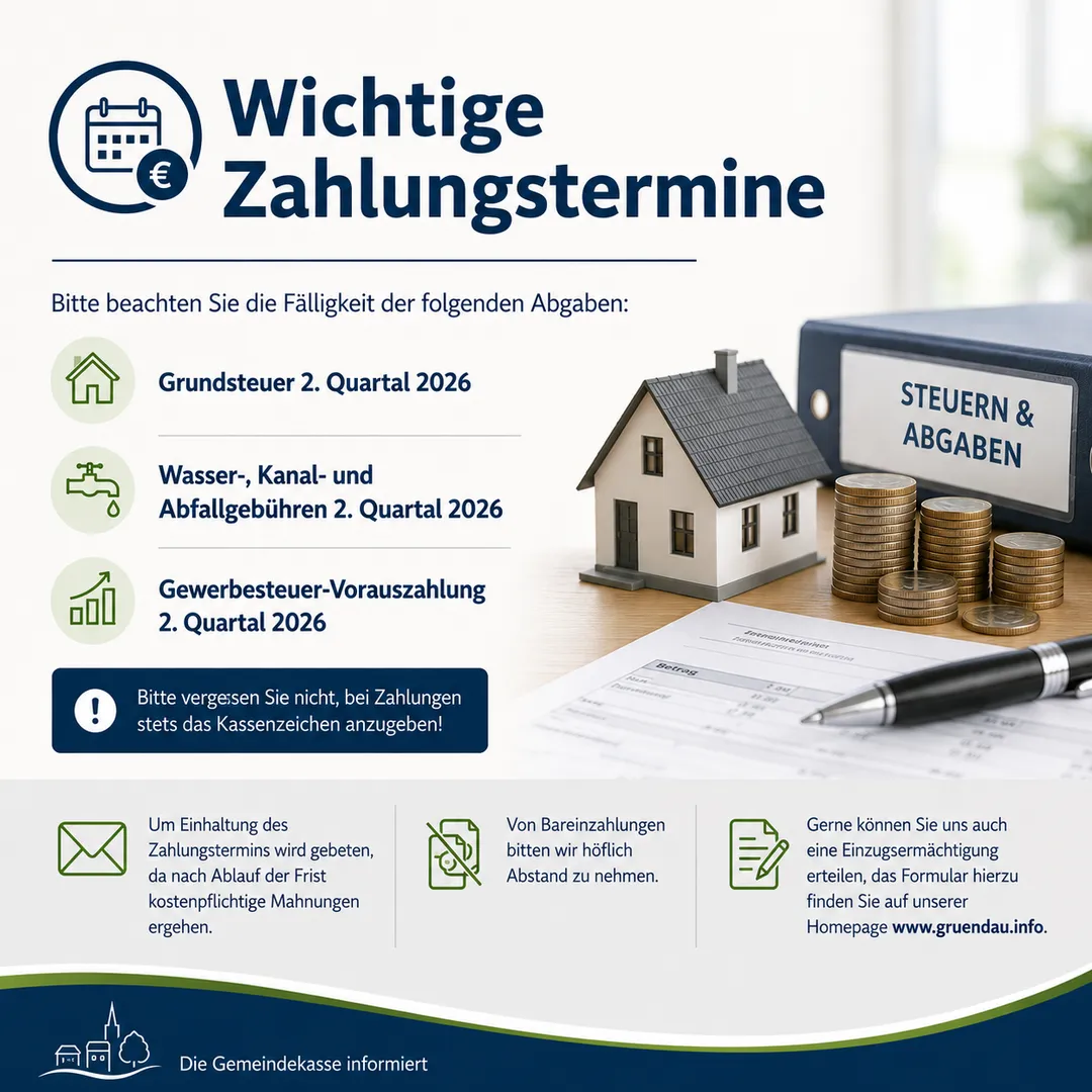 Die Gemeindekasse informiert: Wichtige Zahlungstermine