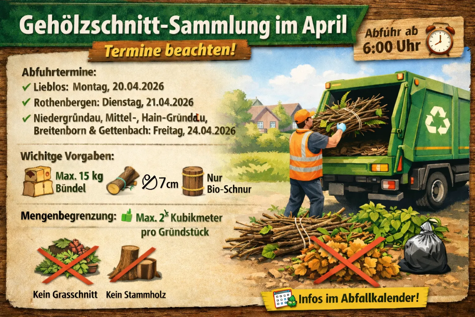 🌿 Gehölzschnitt-Sammlung im April – Termine beachten