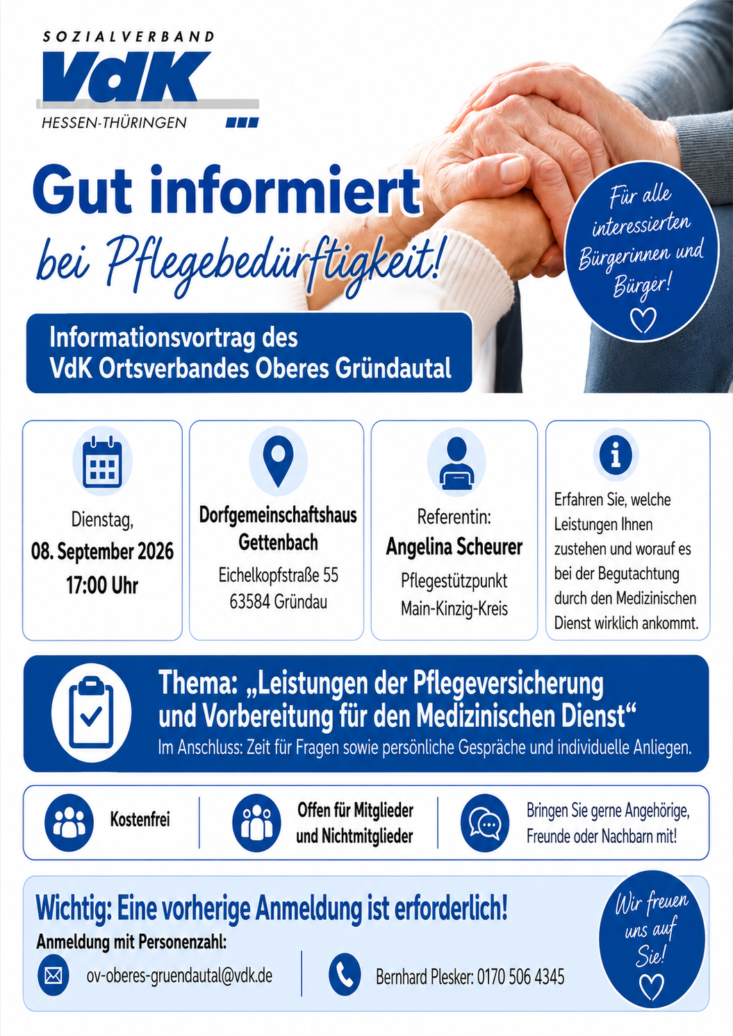 VdK Oberes Gründautal lädt ein: Gut informiert bei Pflegebedürftigkeit