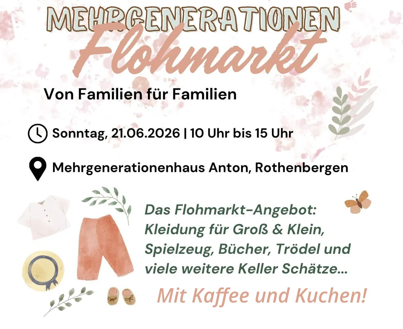 Mehrgenerationen-Flohmarkt mit Kaffee und Kuchen im MGH Anton