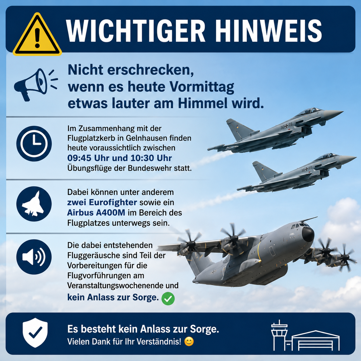 ✈️ Nicht erschrecken, wenn es heute Vormittag etwas lauter am Himmel wird.