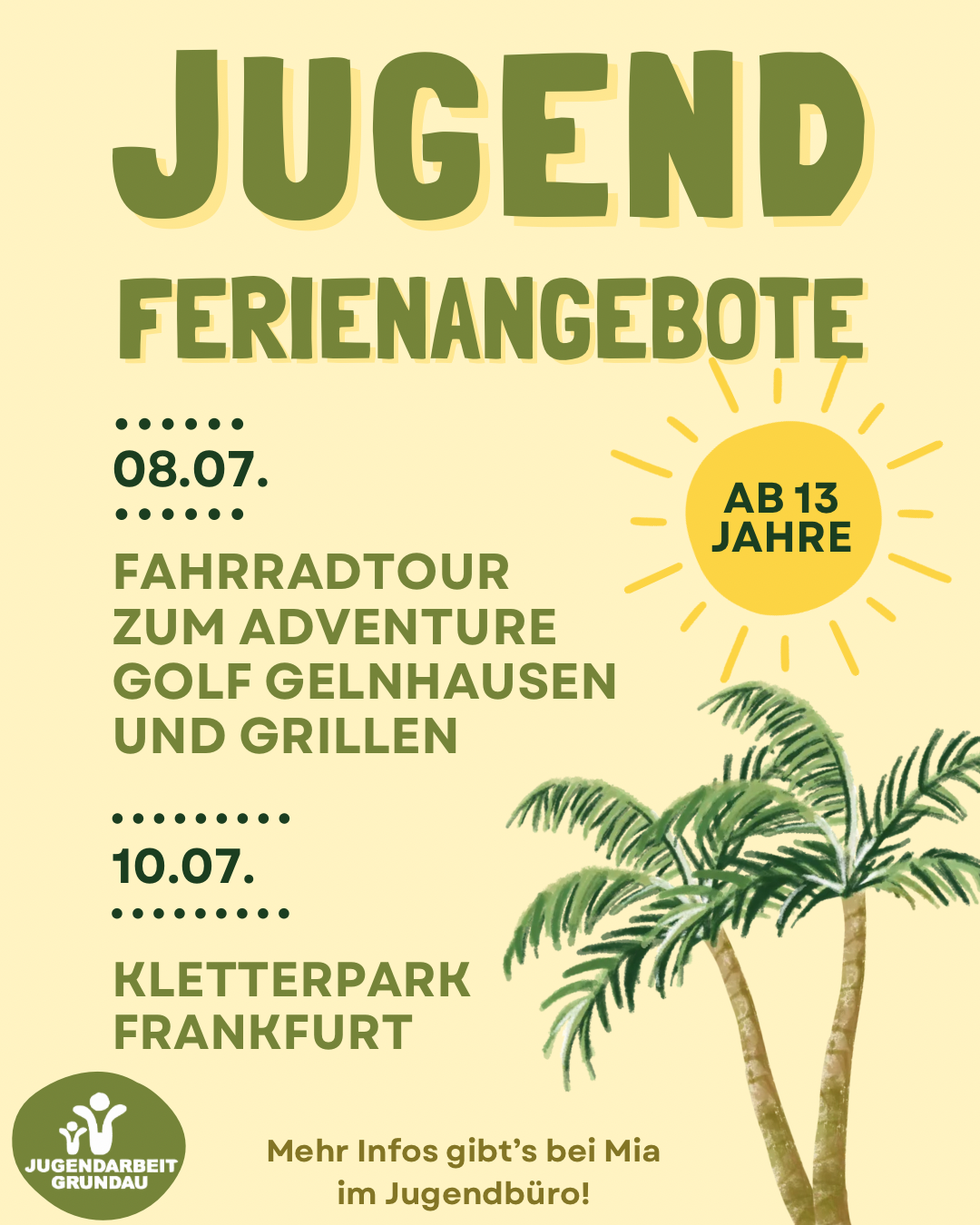 Jugend Ferienangebote (Heute Anmeldeschluss!)