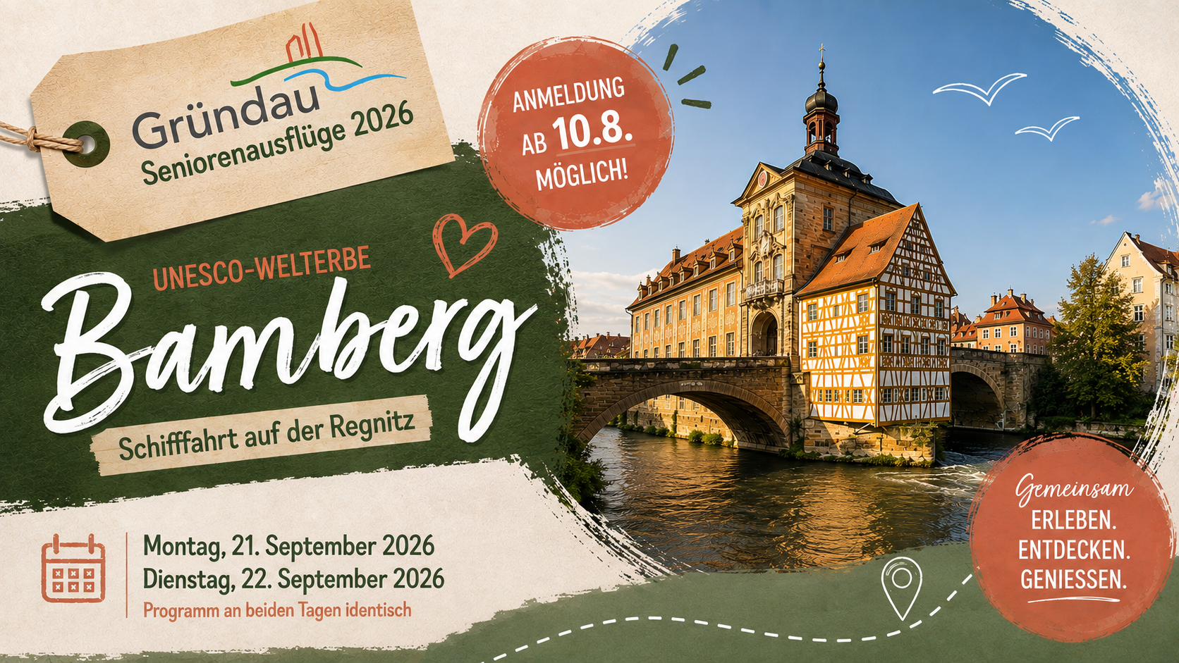 Gründauer Seniorenausflüge 2026 - UNESCO-Welterbe Bamberg und Schifffahrt auf der Regnitz