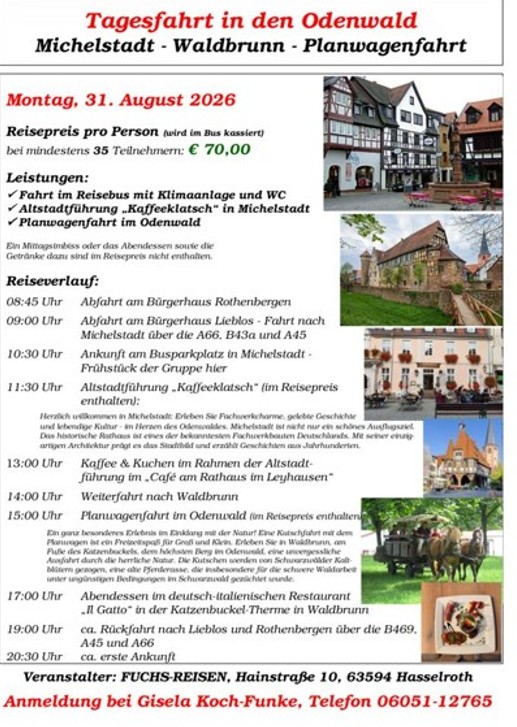 Tagesfahrt in den Odenwald 31.8.2026 -ERINNERUNG- Anmeldungen noch möglich  