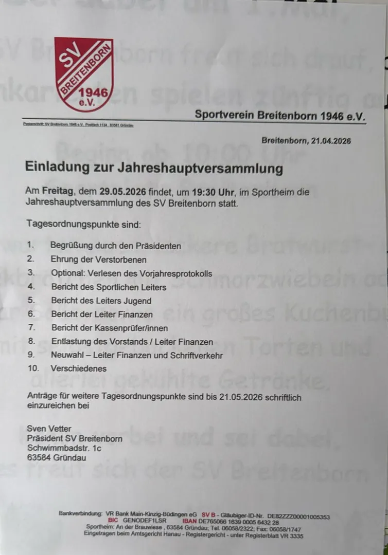 Jahreshauptversammlung  Breitenborn 