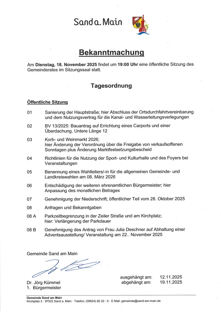 Öffentliche Gemeinderatssitzung 18. November 2025