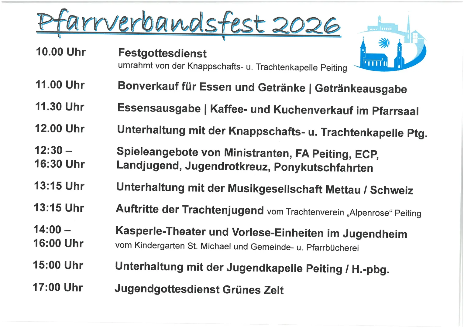 Hier schon mal unser Festprogramm für Sonntag 28. Juni 2026! Kommt`s vorbei, mit vielen tollen Angeboten für Kinder, Jugendliche und Erwachsene! 