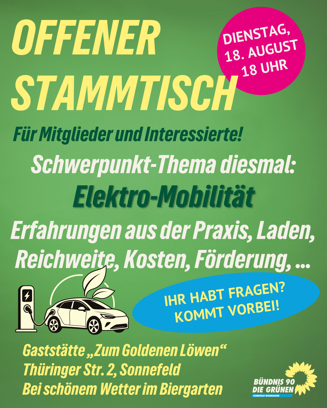 Offener Grüner Stammtisch zum Thema E-Mobilität