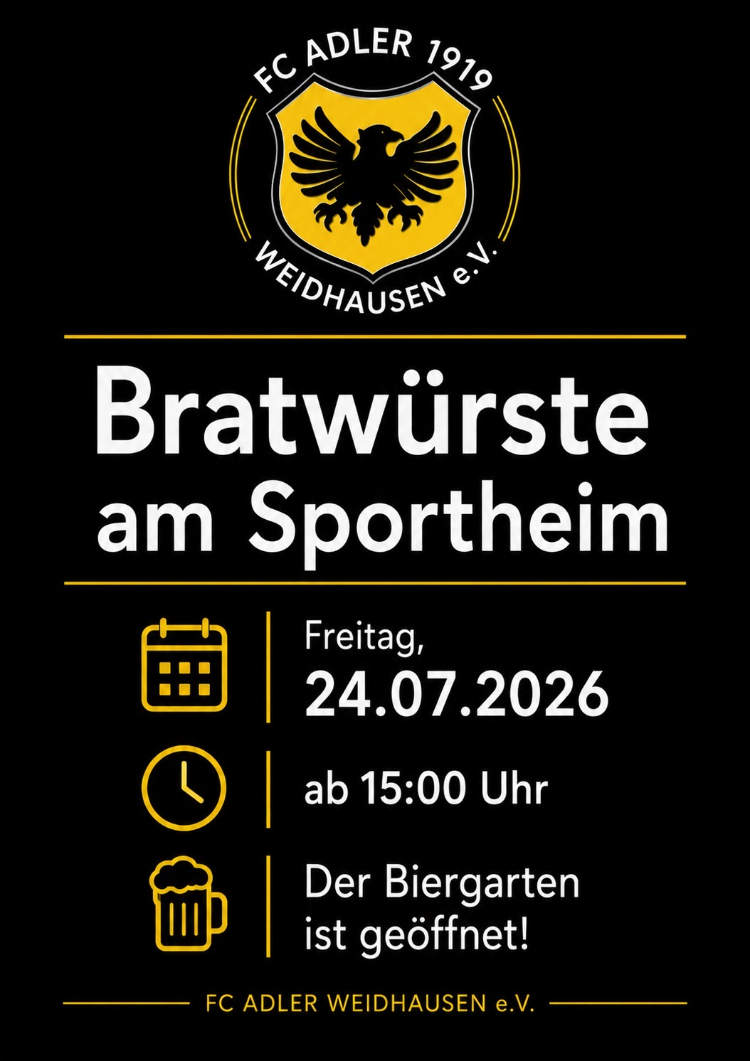 Ab 15 Uhr Bratwürste am Sportheim 