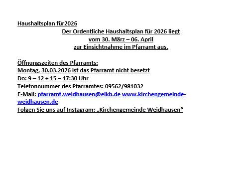 Informationen aus der Evangelischen Kirchengemeinde Weidhausen - Neuensorg