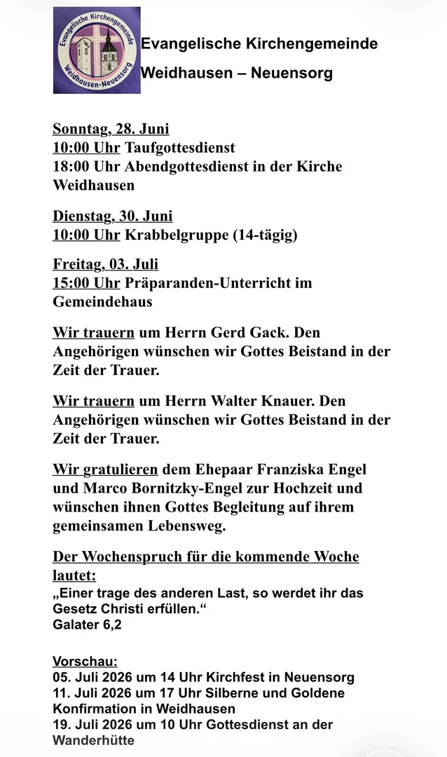 Kirchliche Nachrichten 