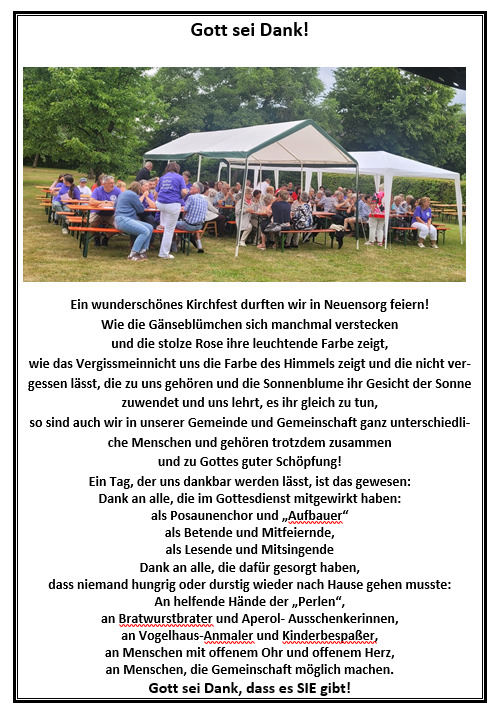 Informationen aus der Evangelischen Kirchengemeinde Weidhausen - Neuensorg
