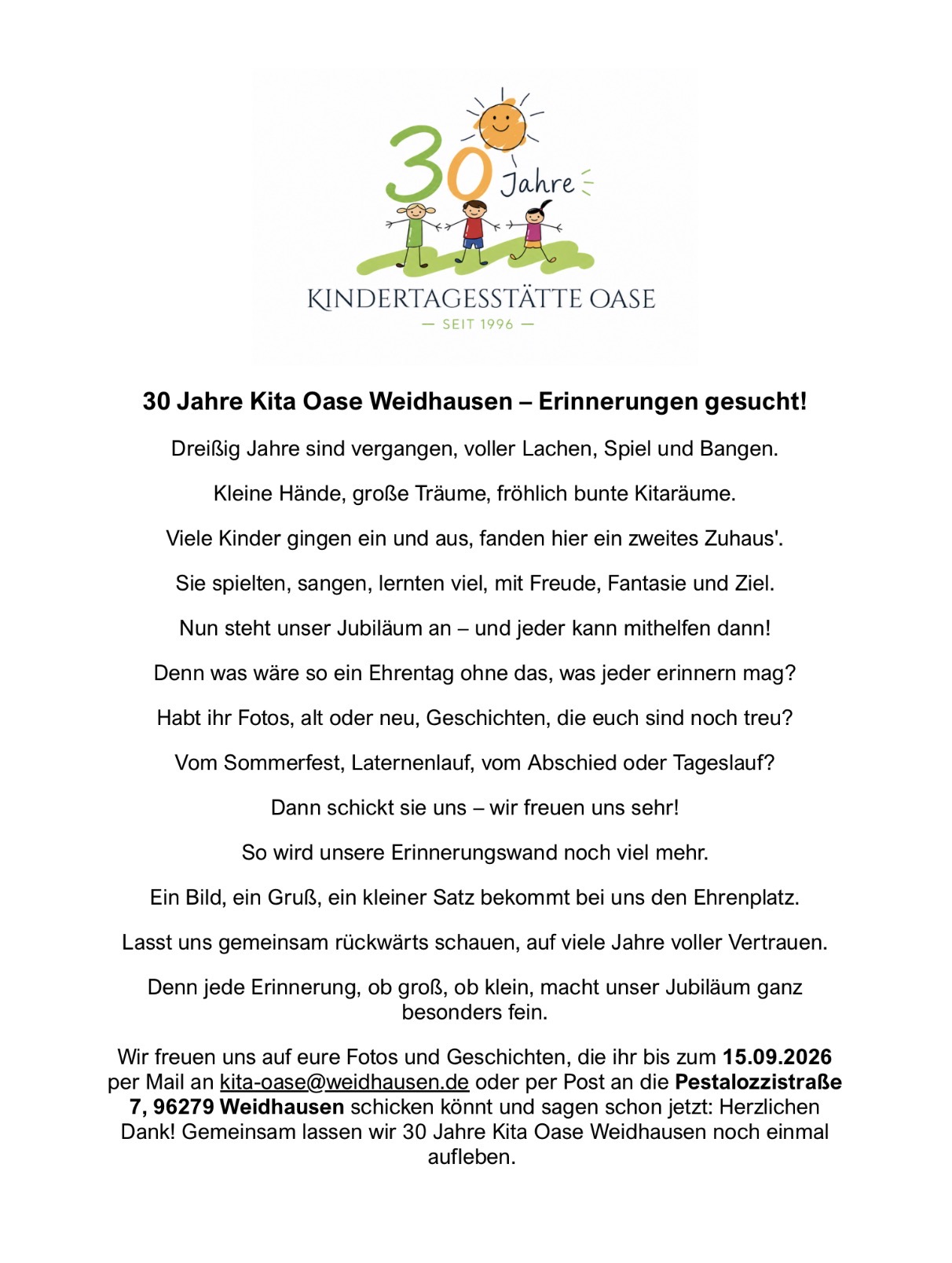 30 Jahre Kita „Oase“ - Erinnerungen gesucht