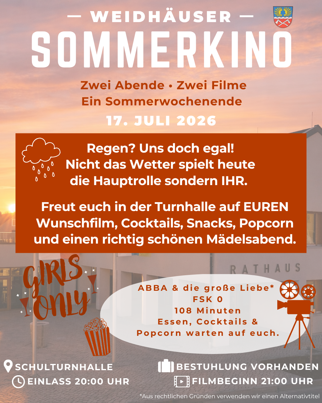 🌧️ Wichtige Info zum heutigen Weidhäuser Sommerkino! 🎬