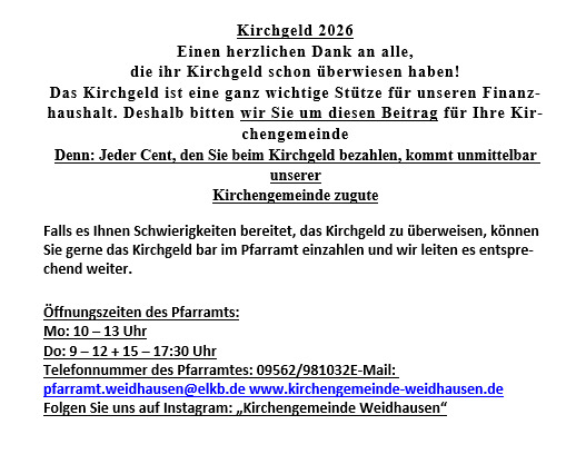 Informationen aus der Evangelischen Kirchengemeinde Weidhausen - Neuensorg