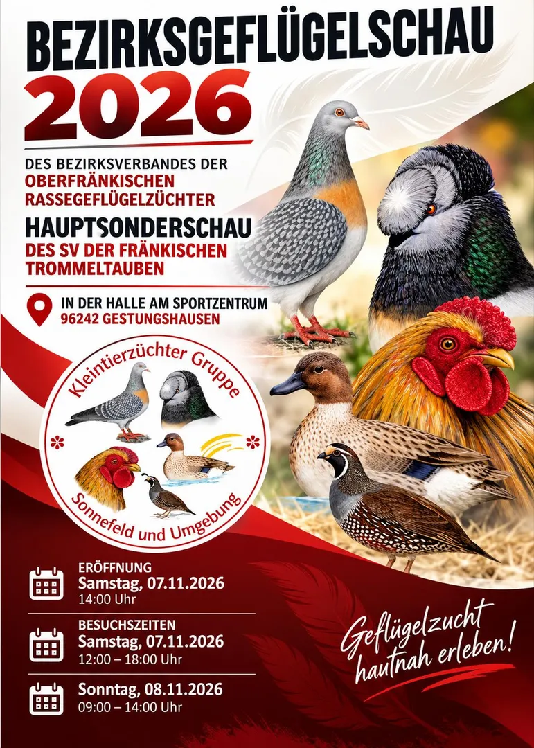 🐓🕊️ 1.205 Tiere, faszinierende Rassen und jede Menge Geflügelvielfalt – das erwartet euch bei der Oberfränkischen Bezirksschau 2026! 🦆🐔
