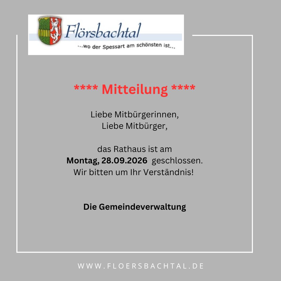 Rathaus am Montag den 28.09.2026 geschlossen