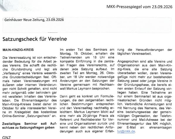 Pressebericht - Satzungscheck für Vereine
