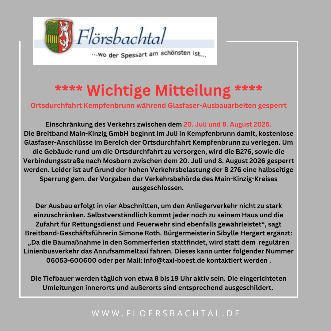 Straßensperrung - Kempfenbrunn Ortsdurchfahrt B276