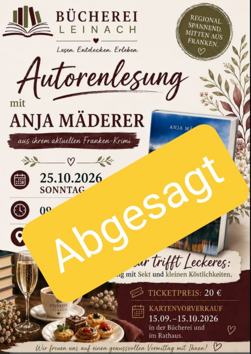 Abgesagt - Autorenlesung mit Anja Mäderer