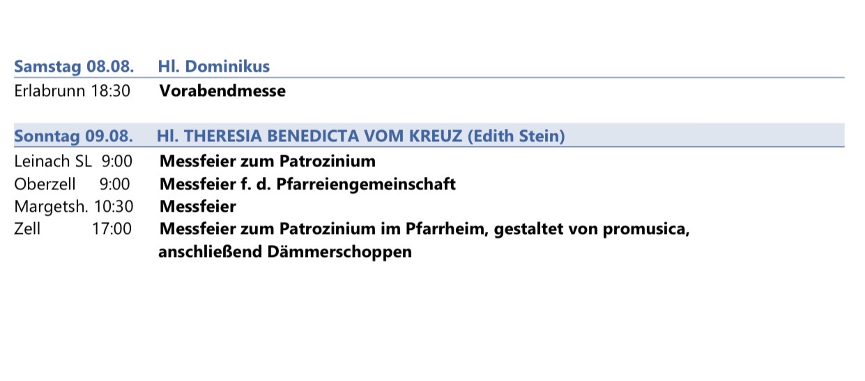 Unsere Gottesdienste am Wochenende 8. und9. August