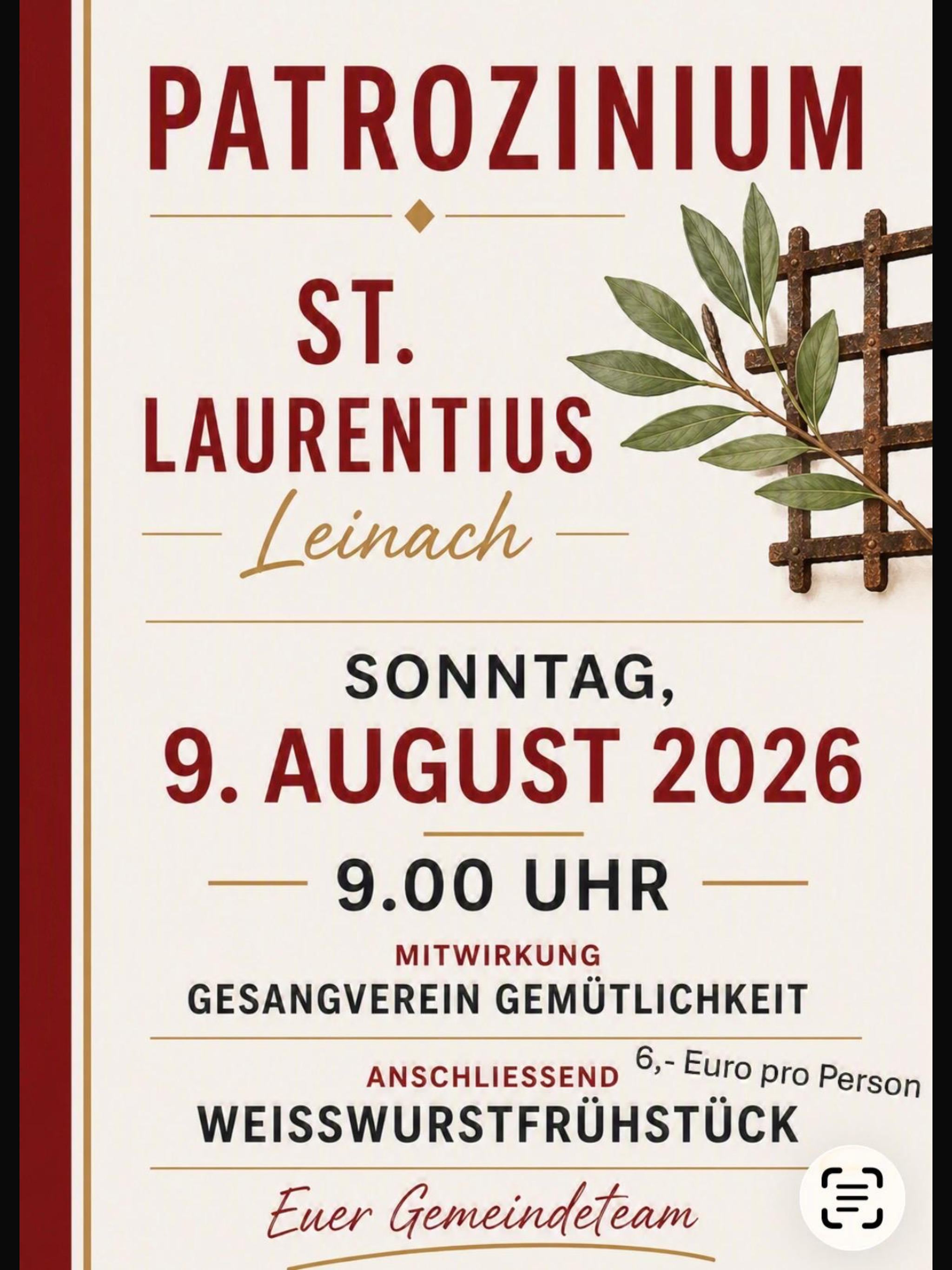 PATROZINIUM ST. LAURENTIUS Leinach