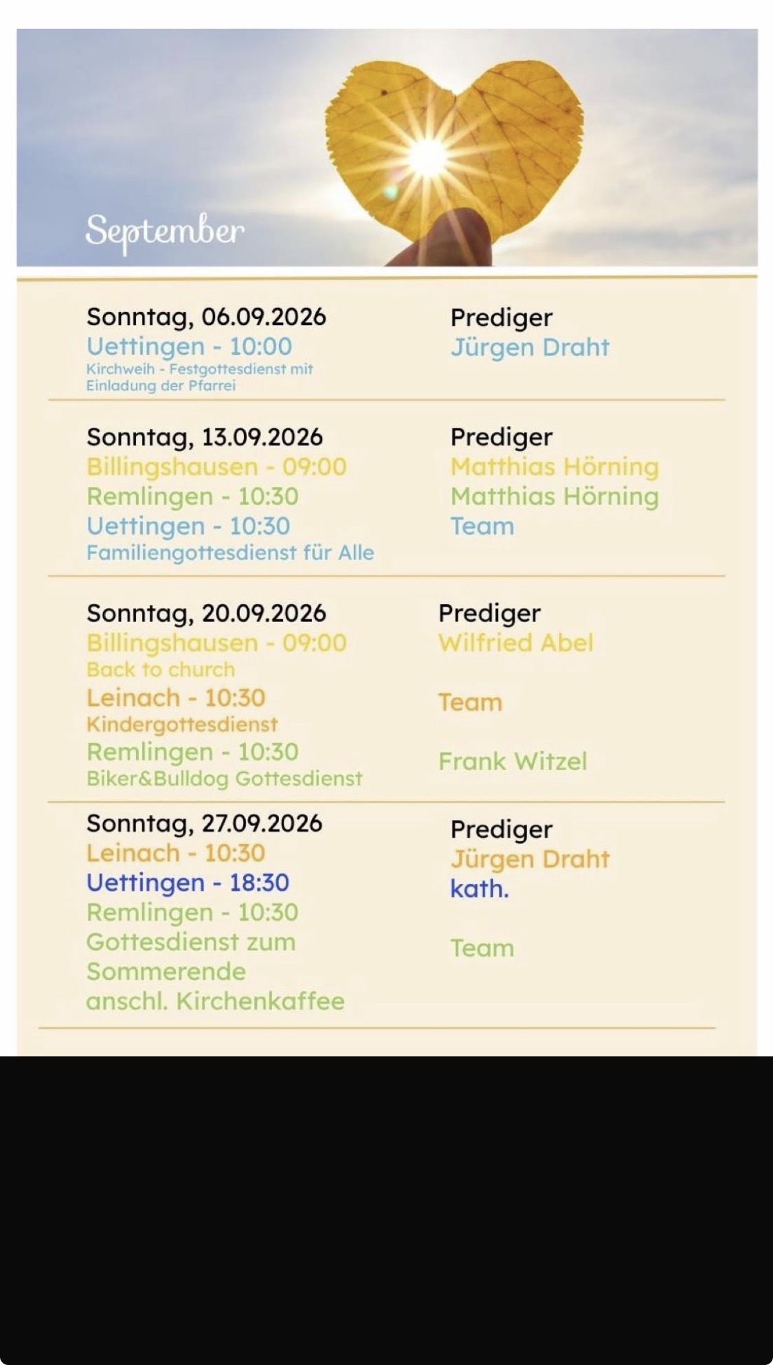 Gottesdienste in September