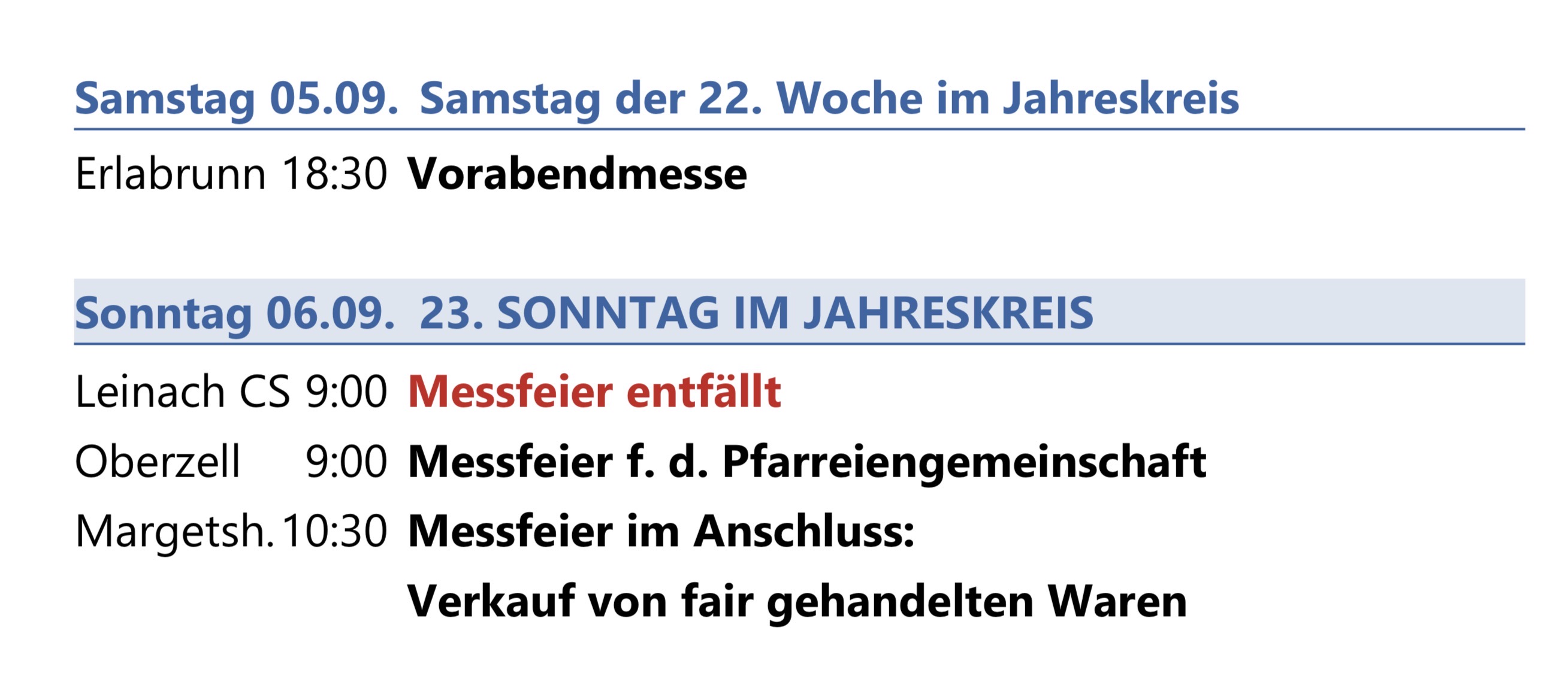 Unsere Gottesdienste am Wochenende 05. und 06. September