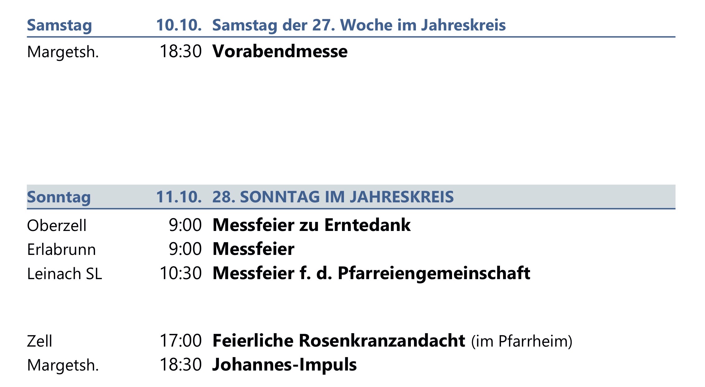 Unsere Gottesdienste am Wochenende 10. und 11. Oktober