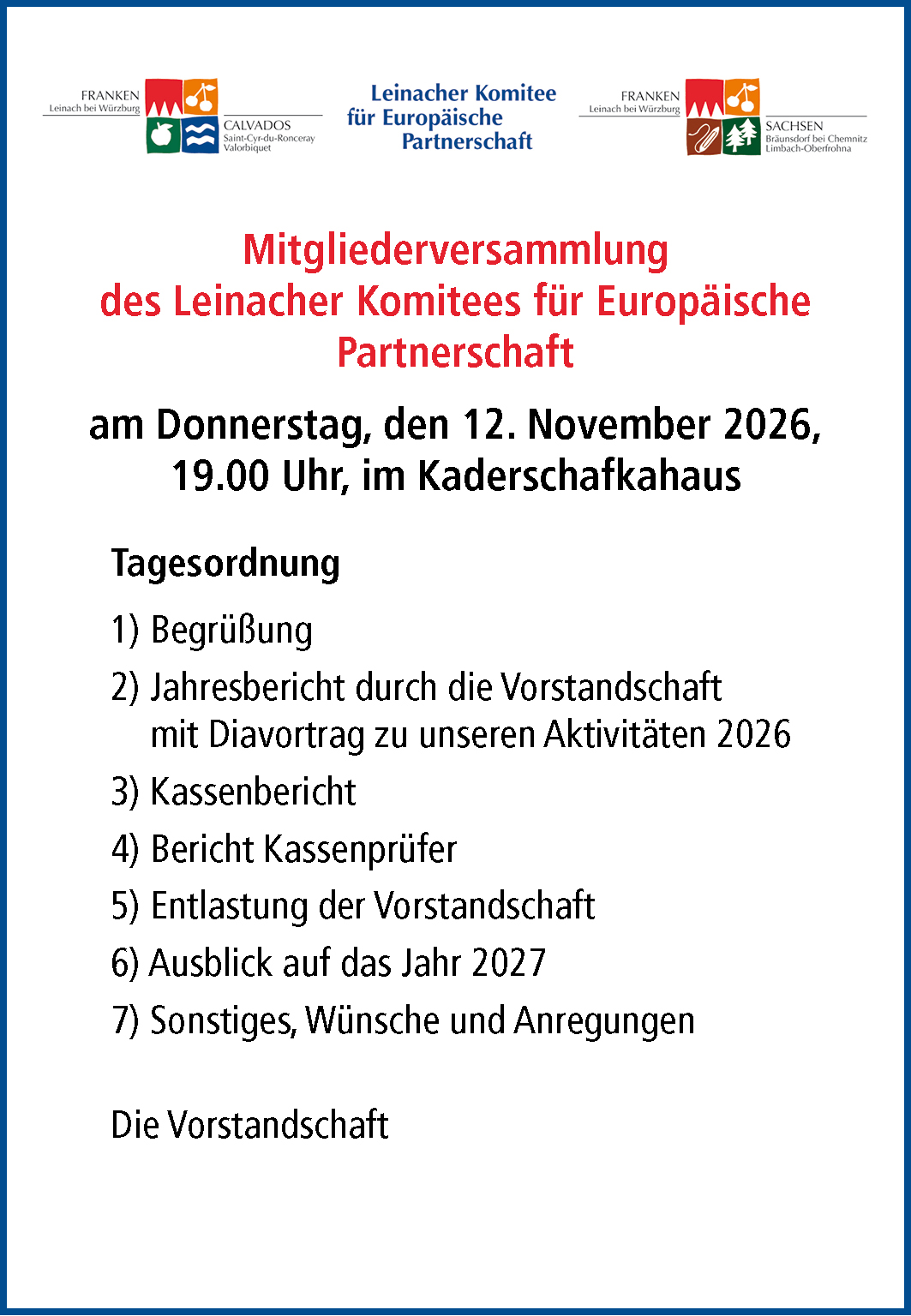 Mitgliederversammlung des Leinacher Partnerschaftskomitees