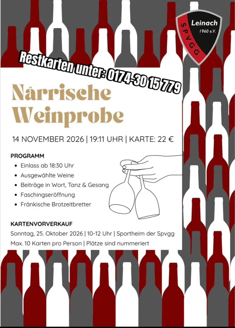 Närrische Weinprobe 2026 - es sind noch wenige Restkarten verfügbar 