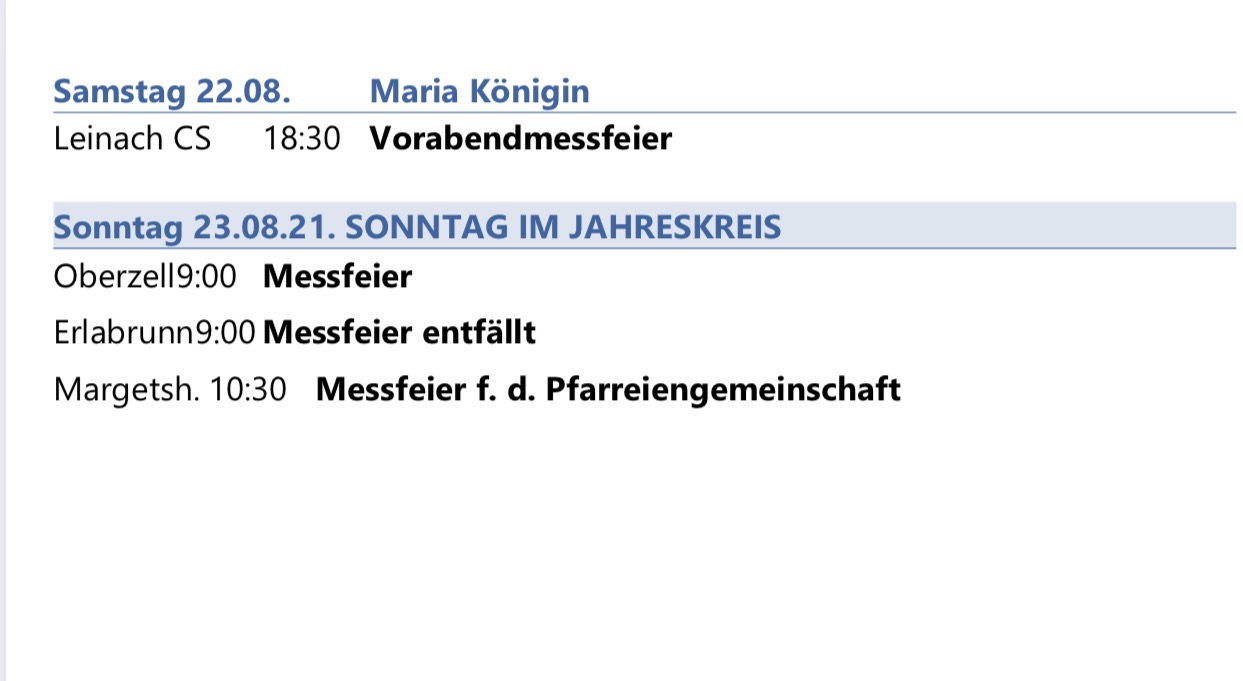 Unsere Gottesdienste am Wochenende 22. und 23. August